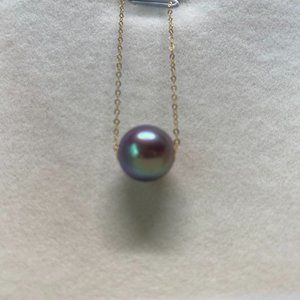13 MM Natural PURPLE Akoya Round Pearl with 24k Plated Gold Necklaces Brand New